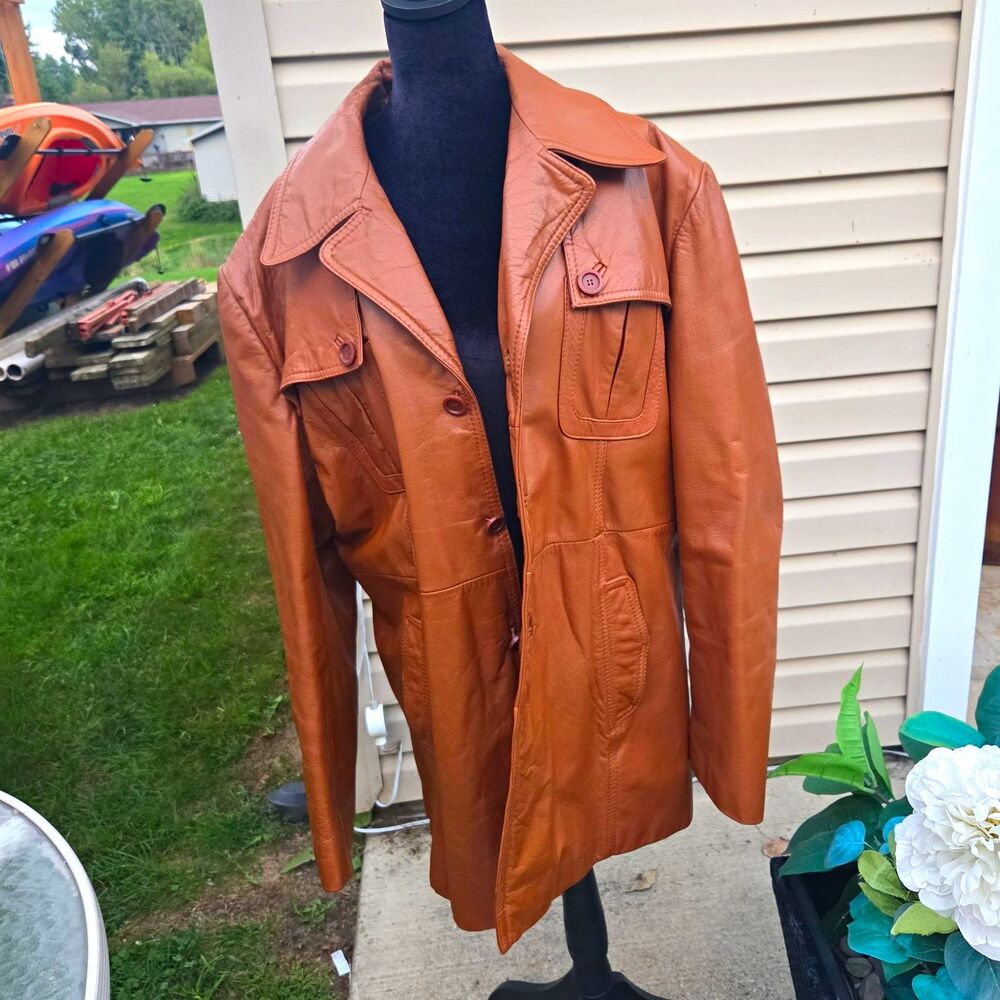 Reed Sportswear Leather Jacket Mens 48 Brown Coat VTG 1970s